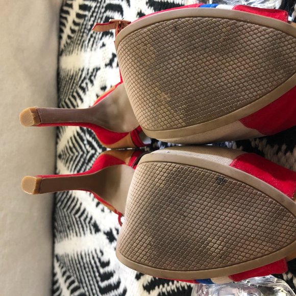 Red Navy Blue Tan Stiletto Heels - Picture 11 of 11